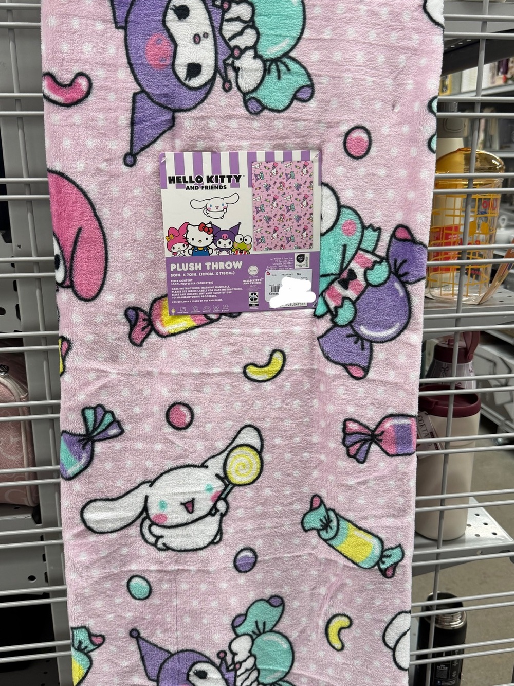 Hello Kitty Pink Polka Dot Plush Throw with Pastel Character Prints